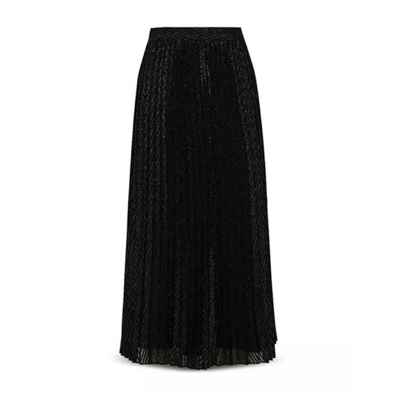 NWT: REISS Marianne Pleated Metallic Mesh Midi Skirt Black US 10 (K354) - Picture 11 of 11